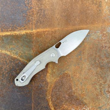 GiantMouse ACE Biblio Green Canvas Micarta Böhler M390 Stonewashed Blade Folding Knife